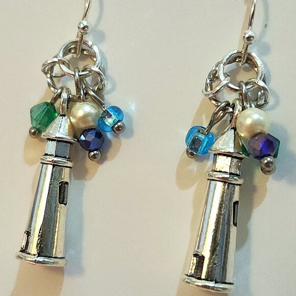 Handmade - Fun Tibetan Silver Lighthouse Earrings - Picture 4 of 6